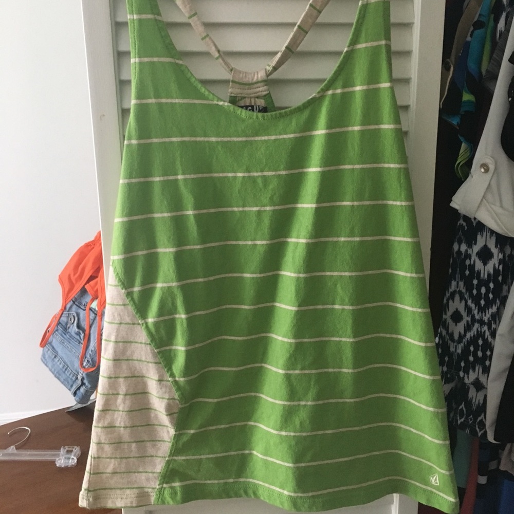 Green and cream striped Volcom tank top
